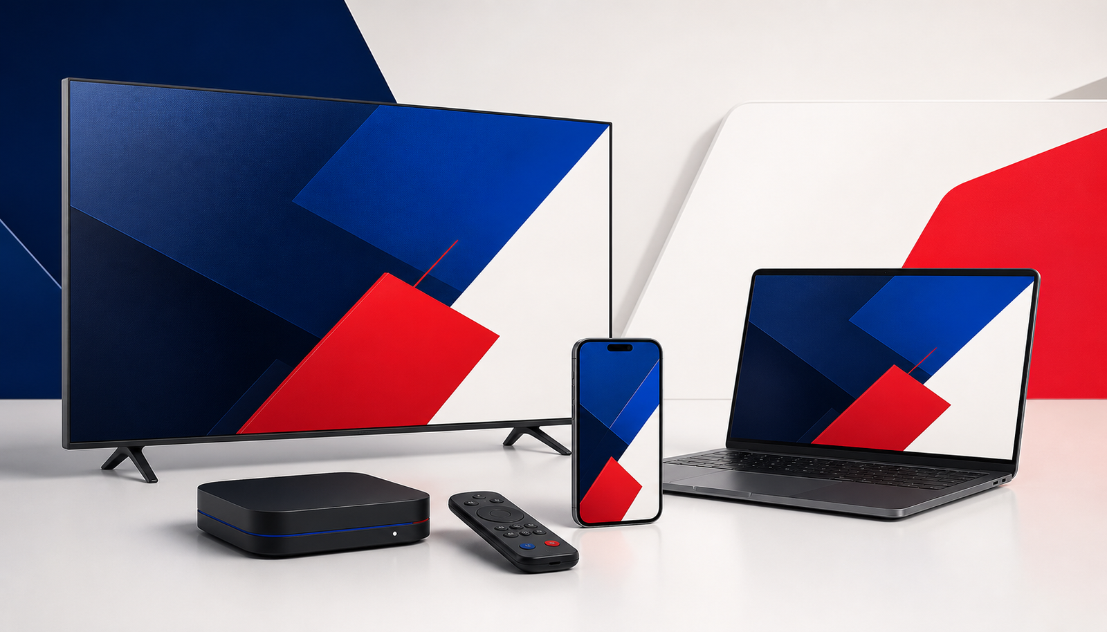 Illustration de téléviseur, boîtier TV, mobile et ordinateur compatibles